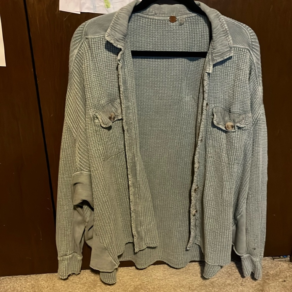 free people one scout waffle-knit button down